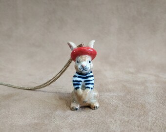 French Bunny in a Beret Brown Rabbit Pendant by And Mary