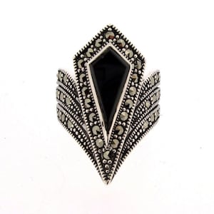 Black onyx Art Deco Ring Pointed image 1