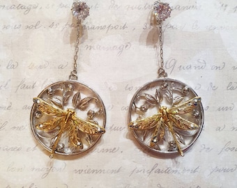 Dragonfly Earrings by Bill Skinner Enamel silver Gold Art Nouveau style