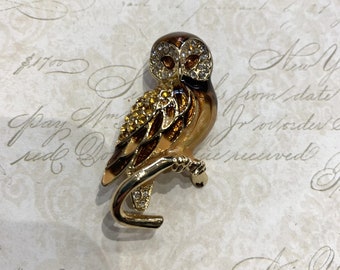 Art Deco Owl Couple Brooch Black Eye Bird Opal Animal Pin Broach Vintage Gift UK 