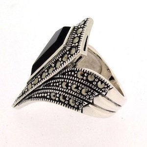 Black onyx Art Deco Ring Pointed image 2