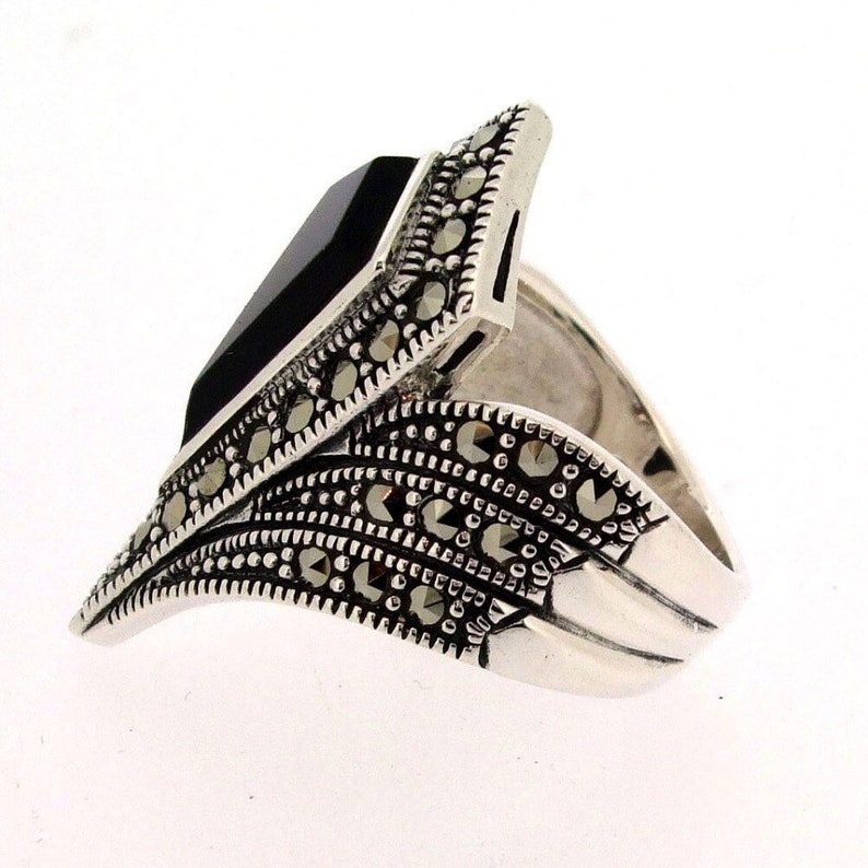 Black Onyx Art Deco Ring Pointed Etsy