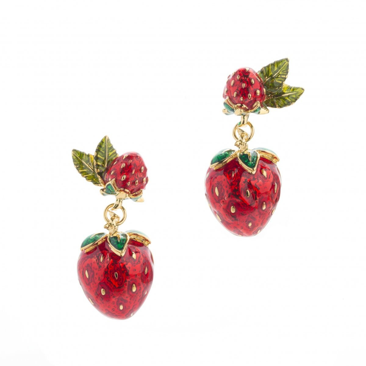 Strawberry Earrings Enamel Gold by Bill Slinner | Etsy UK