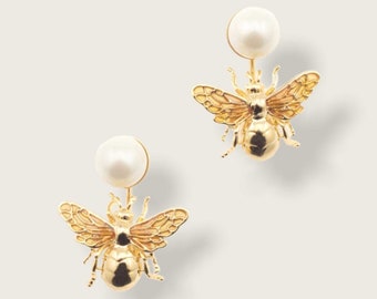 Bee Pearl Earrings by Bill Skinner Gold Plate
