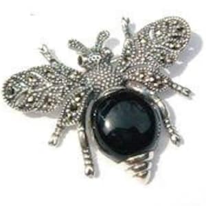 Bee Brooch Silver Marcasite Black Onyx