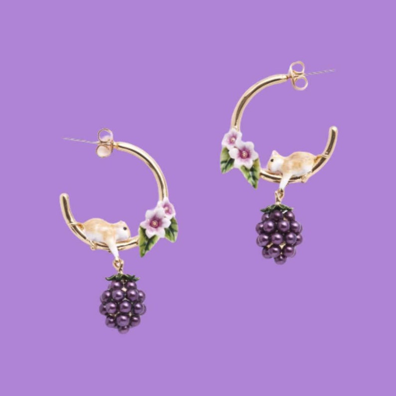 Apple Blossom & Mouse Hoop Earrings main image 1