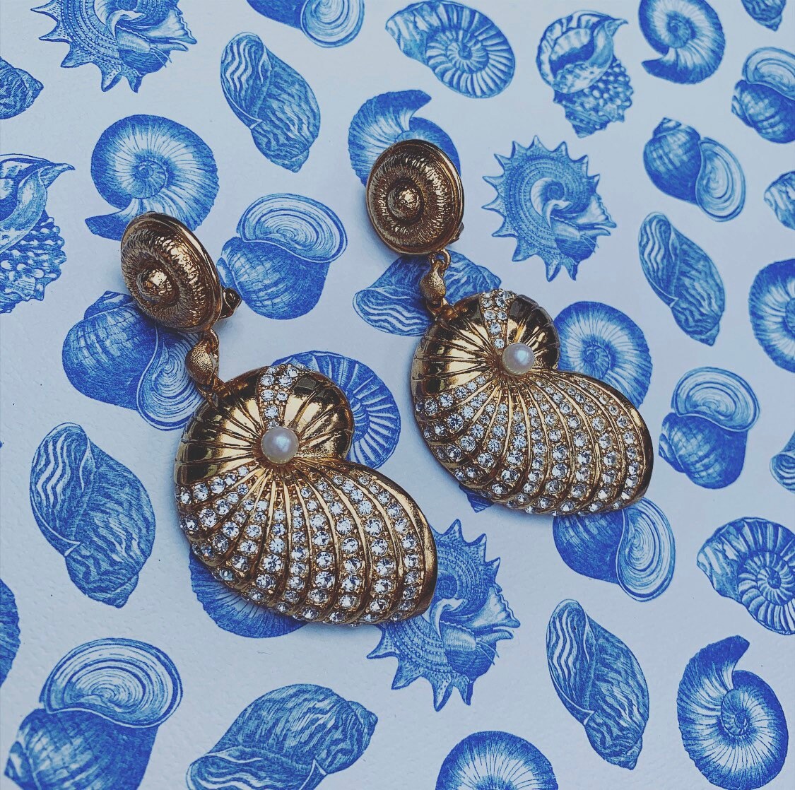 Glass Pearl & Crystal Shell Chandelier Clip on Earrings Etsy UK