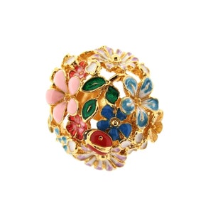 Floral Orb Ring by Bill Skinner Gold Enamel Flowers