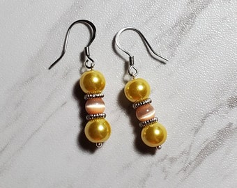 Yellow & Orange Cat's Eye Earrings, Lightweight Earrings, Short Earrings, Orange and Yellow Earrings