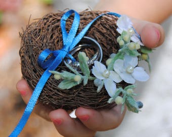 Bird Nest - Woodland Wedding - Rustic Ring Bearer - Something Blue - Ring Holder - Wedding Ring Nest - Nest Ring Pillow - Rustic Ring Holder