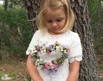Wildflower Wand - Flower Girl Wand - Bridesmaid Wand - Flower Girl Heart Wand - Ribbon Wand - Wedding Wand - Rustic Heart Wand