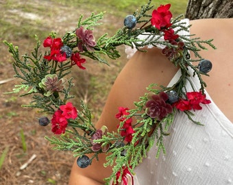 Red Christmas Wand - Cedar - Wedding Wand - Red Floral Wand - Flower Girl Wedding Wand - Heart Shaped Wand for Bridesmaid - Succulent