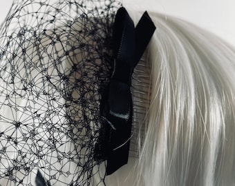 Black Veil - Black Bow Veil - Black Funeral Veil - Black Birdcage Veil - Black Fascinator - Bow Veil - Veil With Bow - Bow Fascinator