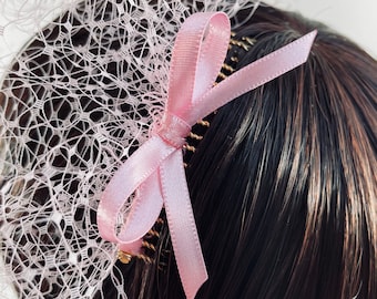 Pink Bow Birdcage Veil - Birdcage Veil - Pink Wedding Veil - Pink Blusher Veil - Pink Short Veil - Bridal Veil - Pink Veil - Bird Cage Veil