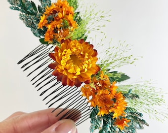 Orange Floral Hair Comb - Flower Hair Comb - Bridal Hair Comb - Fall Wedding - Fall Hair Comb - Wedding Hair Comb - Orange Hair Comb