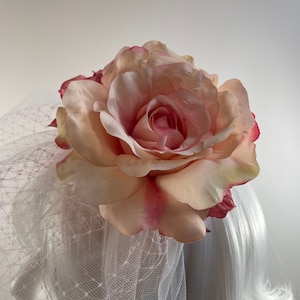 Birdcage Veil with Roses - Pink Wedding Veil - Pink Tulle Veil - Bridal Veil with Roses - Pink Bridal Headpiece - Rose Headpiece - Rose Veil