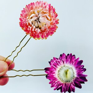 Pink Strawflower Hair Pins - Dried Flower Hair Pins - Wedding Hair Pins - Bridal Hair Pins - Pink Dried Flowers - Rustic Hair Pins - Pink