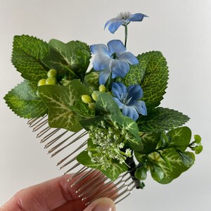 Ivy Hair Comb - Bridal Hair Vine - Bridal Hair Comb - Wedding Hair Comb - Ivy Comb - Ivy Leaves - Blue Wildflower Comb - Green Hair Comb