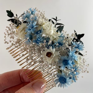 Blue Dried Flower Hair Comb - Blue Bridal Comb - Wedding Comb - Dried Flowers - Boho Hair Comb - Daisy Hair Comb - Bridesmaid Comb