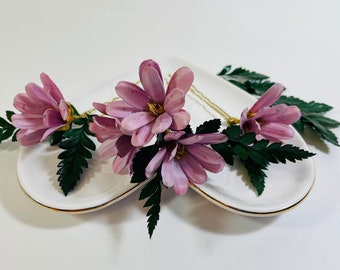 Handmade Wooden Hair Flowers - Pink Flower Hair Pins - Pink Bridal Pins - Pink Floral Wedding Pins - Dried Flower Hair Pins - Rustic Wedding