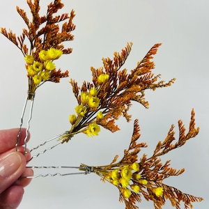 Bridal Hair Pins - Fall Wedding Hair Pins - Dried Flower Pins - Fall Wedding Pins - Real Flower Hair Pins - Rustic Hair Pins - Yellow Flower