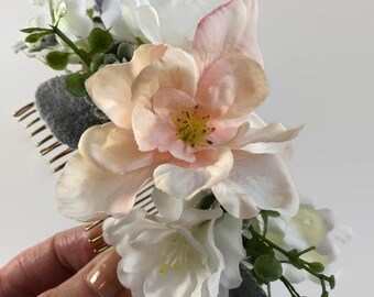 Peach Bridal Hair Comb - Peach Wedding Hair Comb - Peach Floral Hair Comb - Succulent Hair Comb - Greenery Hair Comb - Peach Flower Comb
