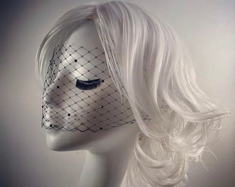 Masquerade Mask - Masquerade Veil - Masquerade Ball - Black Mini Veil - Fascinator Veil - Halloween Mask - Funeral Veil - Funeral Fascinator