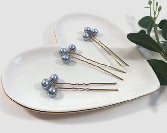 Blue Swarovski Hair Pins - Pearl Hair Pins - Bridal Hair Pins - Wedding Hair Pins - Something Blue - Pearl Bobby Pins - Bridesmaid Hair Pins