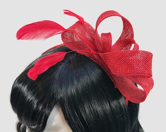 Red Fascinator - Wedding Fascinator - Red Hat - Wedding Hat - Red Fascinator Hat - Red Fascinator Headband - Red Hair Fascinator - Derby Hat