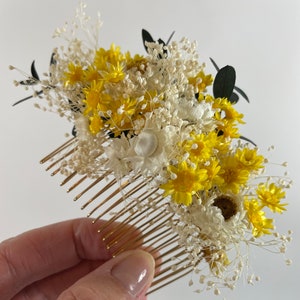 Yellow Dried Floral Comb Yellow Bridal Comb Dried Flower Wedding Comb Bridal Headpiece Real Flower Comb Yellow Headpiece image 1