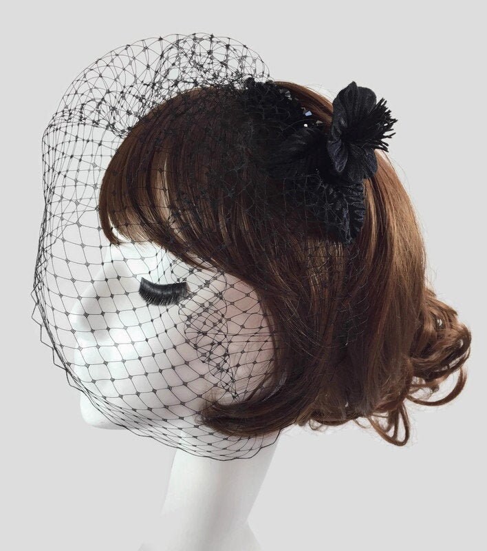 Black Hydrangea Funeral Veil Black Birdcage Veil Funeral Veil