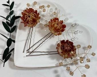 Fall Wedding Hair - Apricot Bridal Headpiece - Autumn Wedding - Flower Hair Pins - Wedding Hair Piece - Wedding Hair Pins - Flower Headpiece
