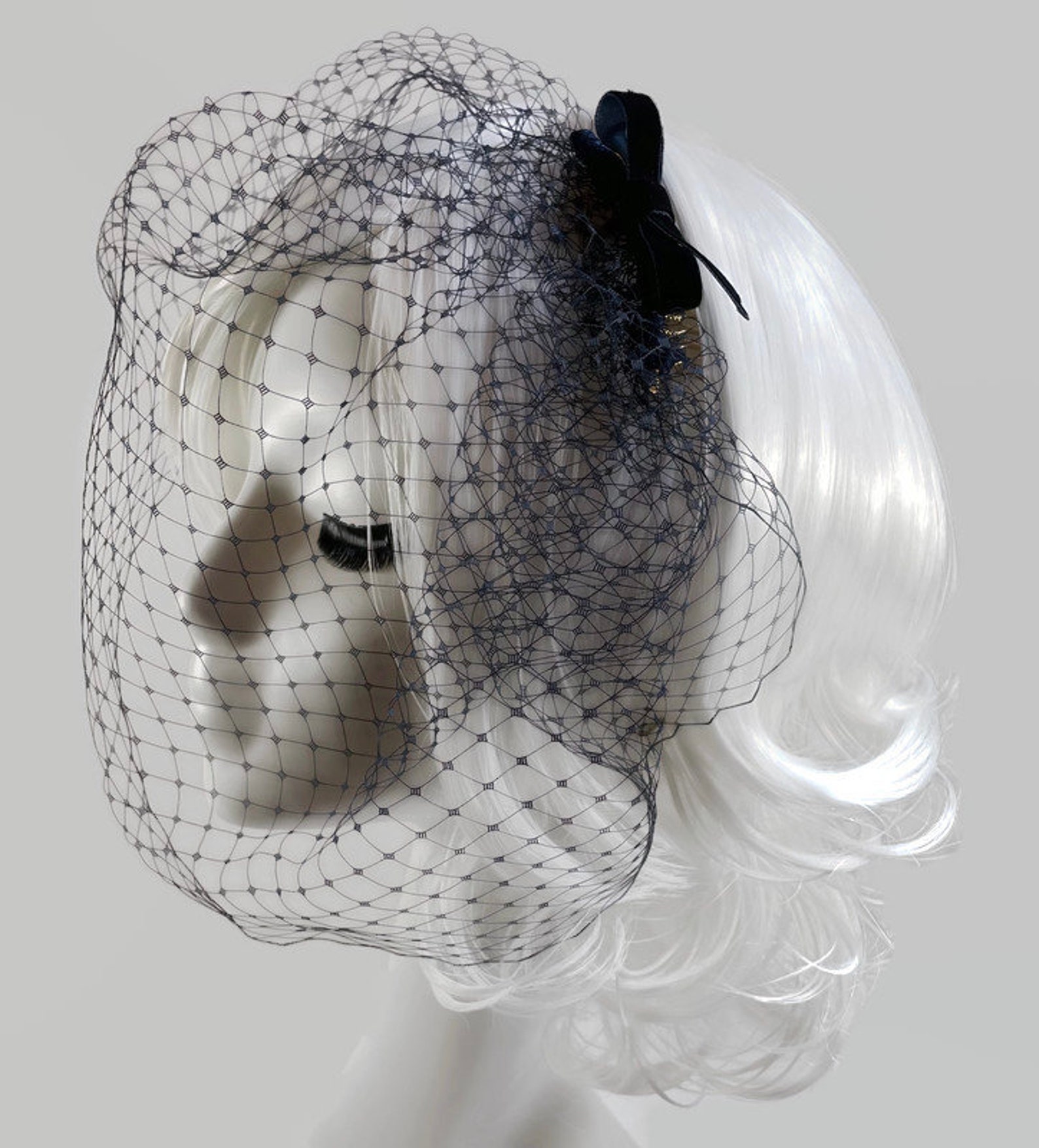 Navy Blue Bow Veil Birdcage Veil Navy Birdcage Veil Etsy