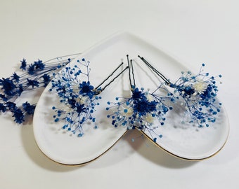 Horquillas de pelo de flores secas azules - Horquillas de pelo de novia - Horquillas de pelo de boda - Boda rústica - Horquillas de pelo florales azules - Horquillas de pelo de flores conservadas