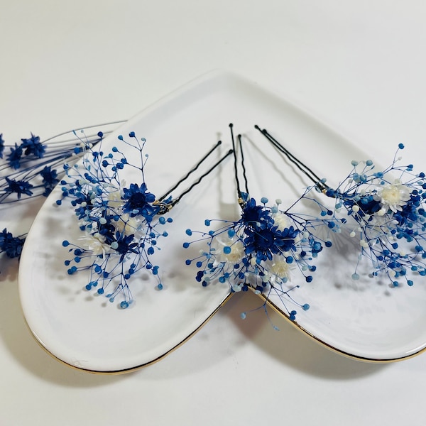 Blue Dried Flower Hair Pins - Bridal Hair Pins - Wedding Hair Pins - Rustic Wedding - Blue Floral Hair Pins - Preserved Flower Hair Pins