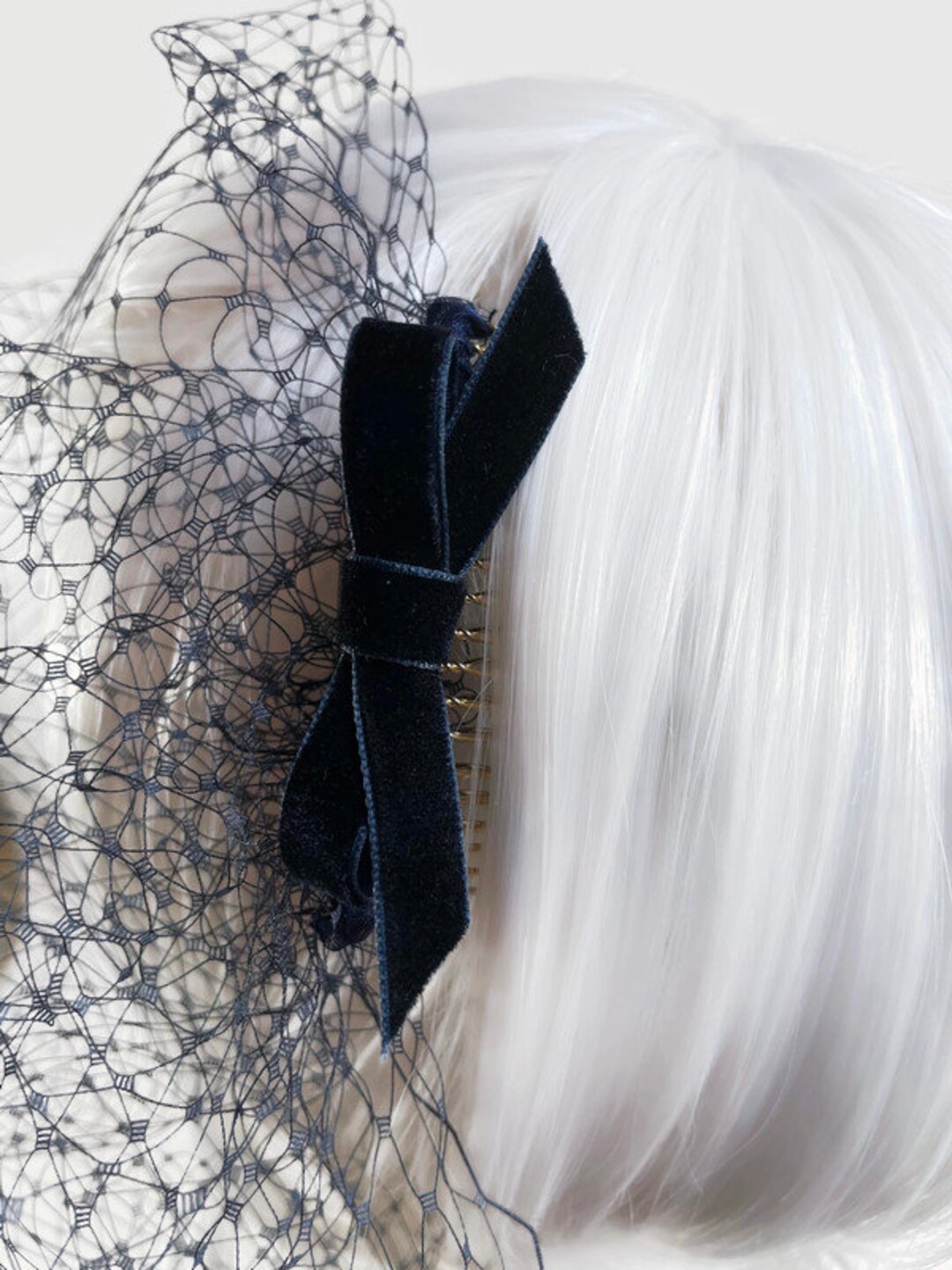 Navy Blue Bow Veil Birdcage Veil Navy Birdcage Veil Bridal Veil Navy