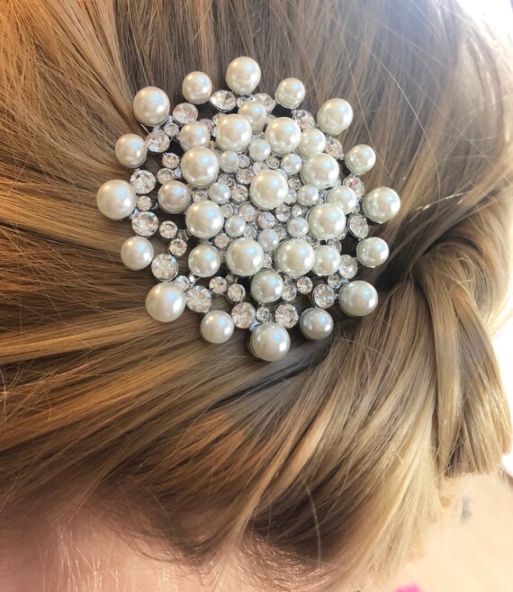 Vintage pearl bridal comb Pearl Bridal Hair Comb: Vintage Crystal Wedding Hair  main image 4