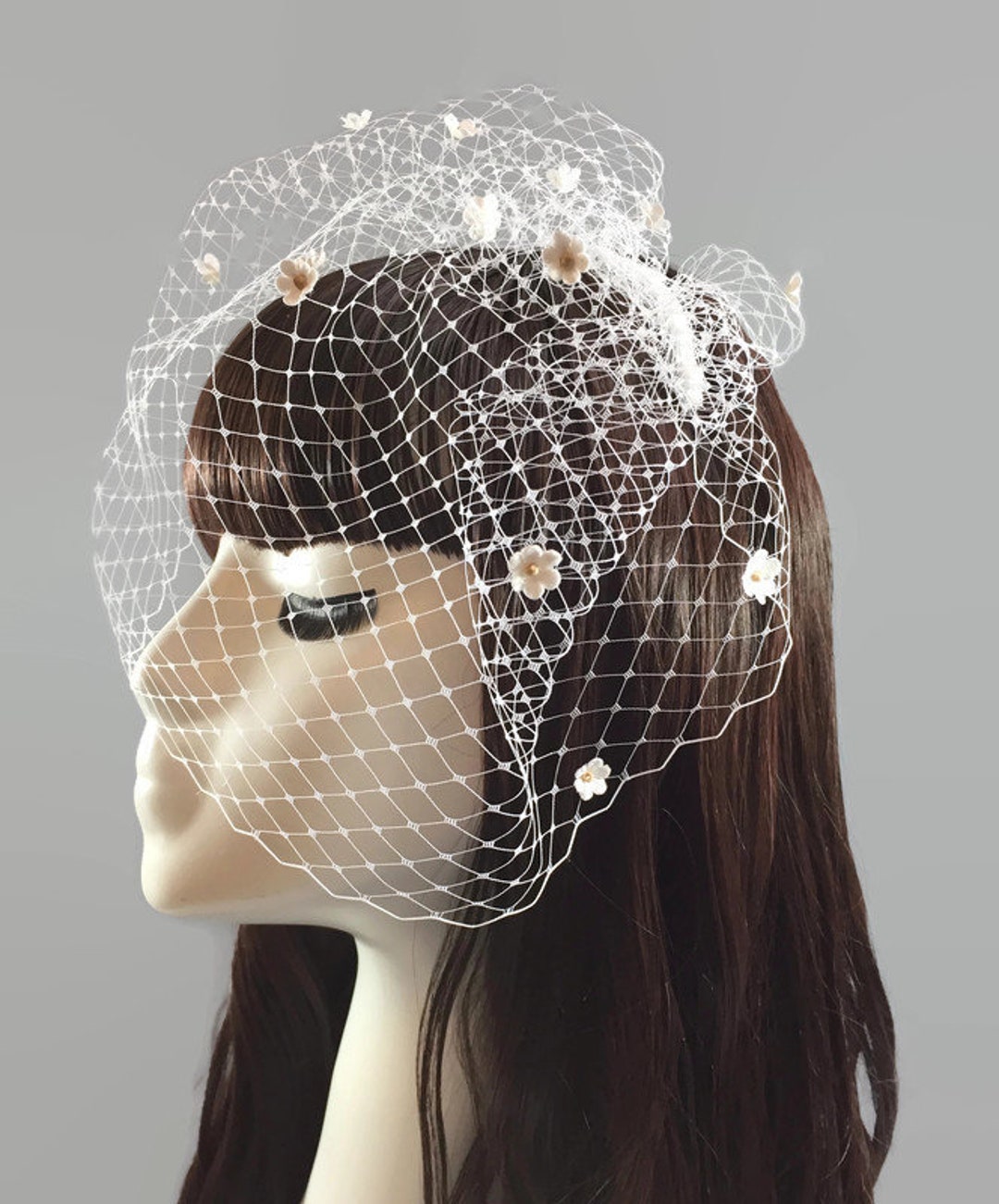 White Birdcage Veil Daisy Veil White Bridal Veil Floral Bridal