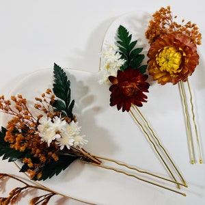 Fall Wedding Bridal Hair Pins Dried Flower Hair Pin Set Strawflowers Dried Flower Bobby Pins Floral Hair Pins Fall Hair Accessory image 5