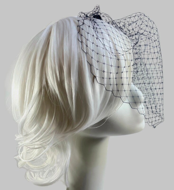 Navy Blue Bow Veil Birdcage Veil Navy Birdcage Veil Etsy
