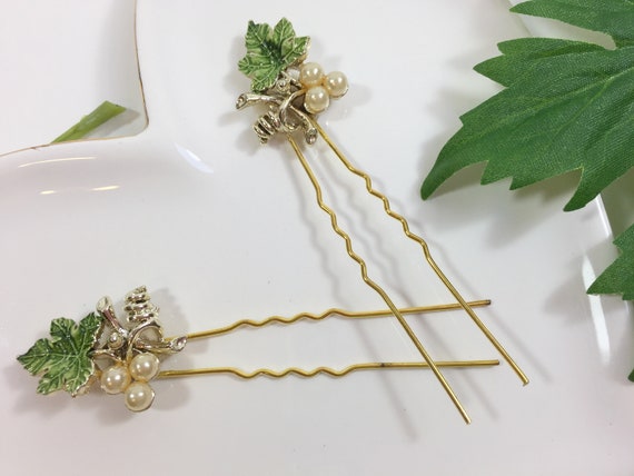 Grapevine Vintage Hair Pins Pearl Wedding Hairpins Leaf Etsy