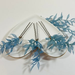 Leaf Hair Pins - Bridal Hair Pins - Blue Leaf Hair Pins - Wedding Hair Pins - Ruscus Hair Pins - Rustic Bridesmaid Pins - leaf Bobby Pins
