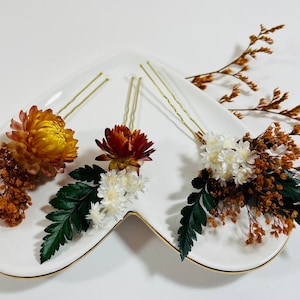 Fall Wedding Bridal Hair Pins Dried Flower Hair Pin Set Strawflowers Dried Flower Bobby Pins Floral Hair Pins Fall Hair Accessory image 2