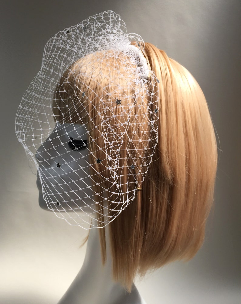 Celestial Star Veil Wedding Veil With Stars Star Birdcage Veil Veil With Stars Wedding Headpiece Star Hairpiece Star Headpiece image 5