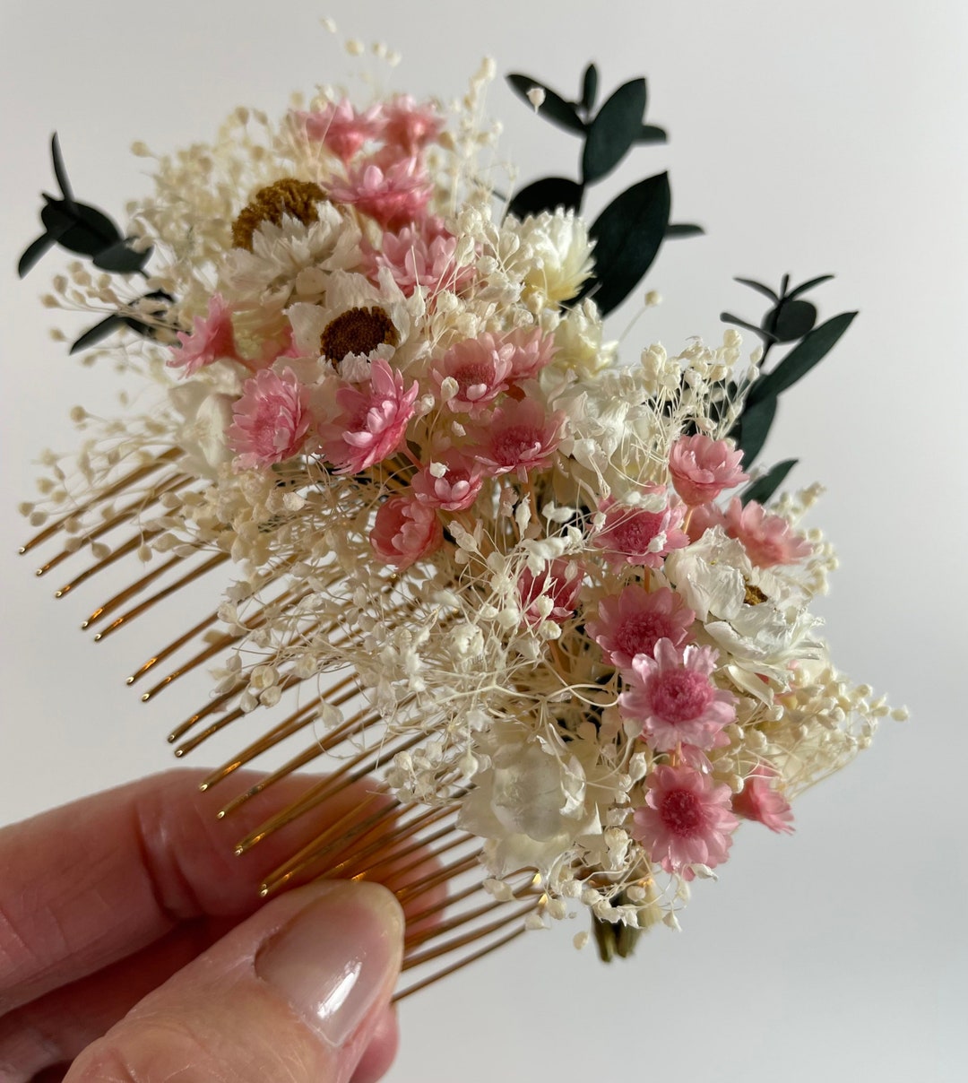 Pink Dried Flower Comb Bridal Hair Comb Dried Flowers Etsy