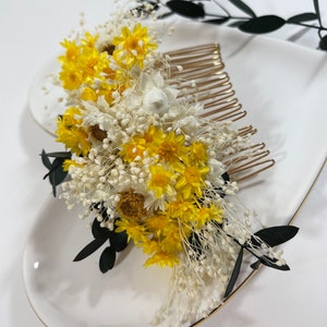 Yellow Dried Floral Comb Yellow Bridal Comb Dried Flower Wedding Comb Bridal Headpiece Real Flower Comb Yellow Headpiece image 4