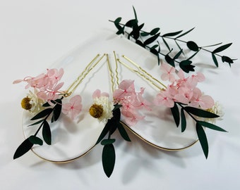 Hydrangea Hair Pins - Daisy Hair Pins - Eucalyptus Hair Pins - Wedding Hair Pins - Dried Flowers - Bridal Flower Pins - Rustic Wedding Pins