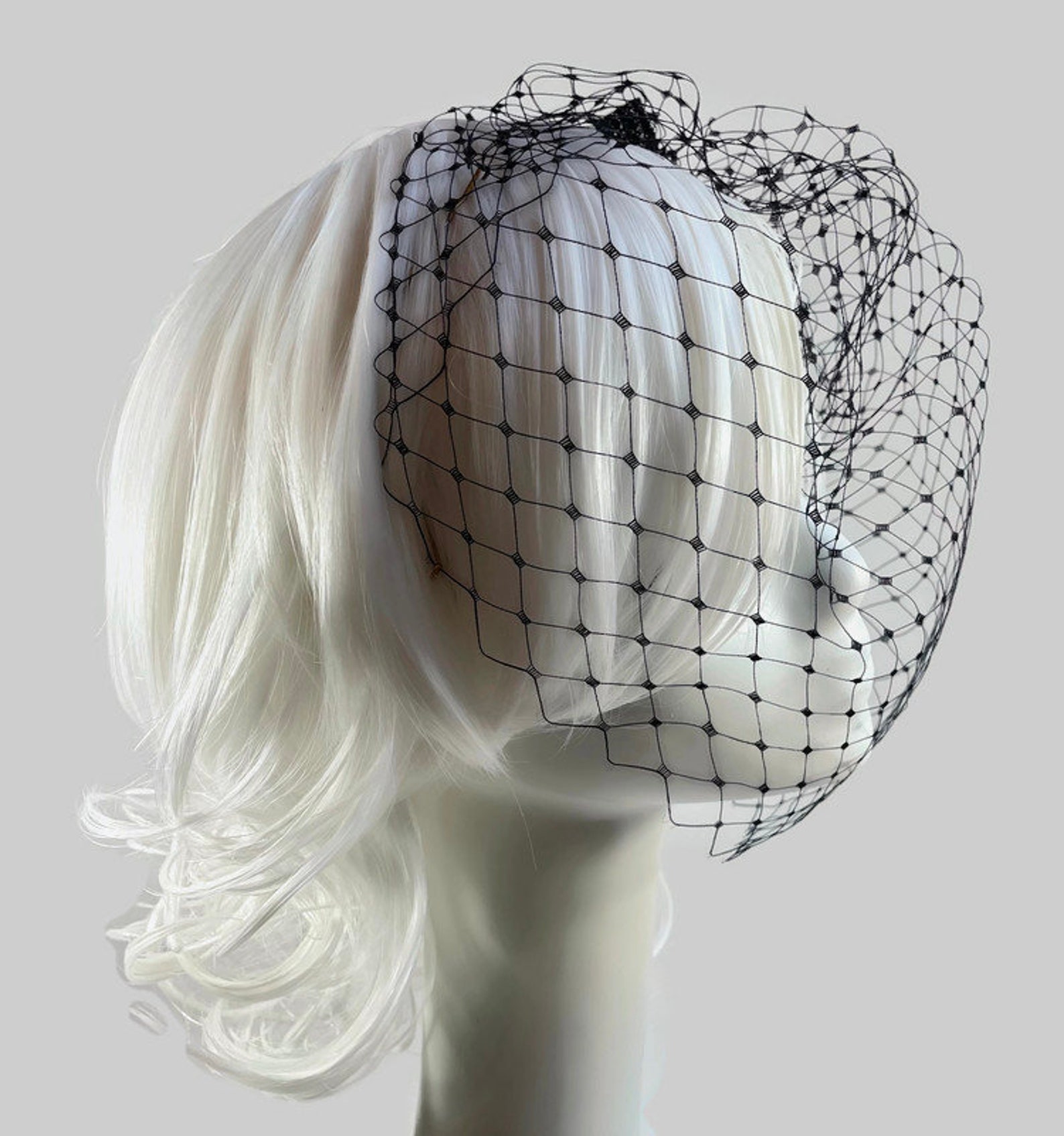 Black Lace Bow Veil Funeral Veil Black Birdcage Veil Etsy