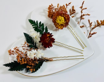 Fall Wedding - Bridal Hair Pins - Dried Flower Hair Pin Set - Strawflowers - Dried Flower Bobby Pins - Floral Hair Pins -Fall Hair Accessory