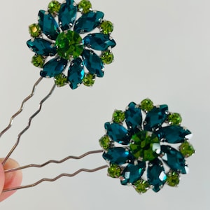 Vintage Star Hairpins - Starburst Hair Pins - Bridal Hair Pins - Green Jewel Hair Pins - Vintage Bride - Vintage Bridal Hair Pins - Vintage